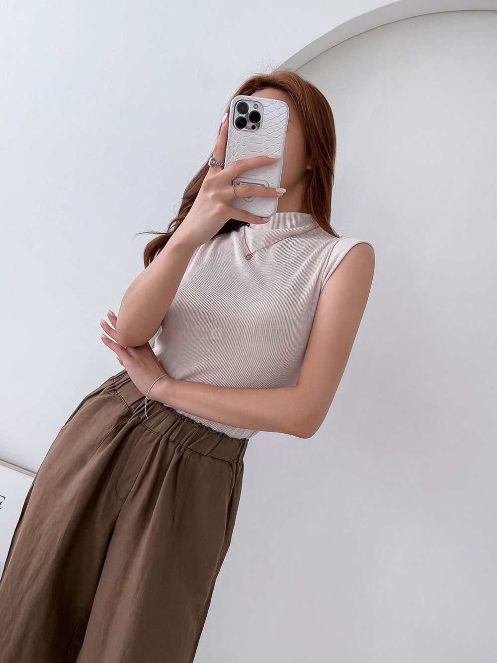 골지 반폴라 반목 슬림 민소매 나시 이너 티셔츠 이미지 4