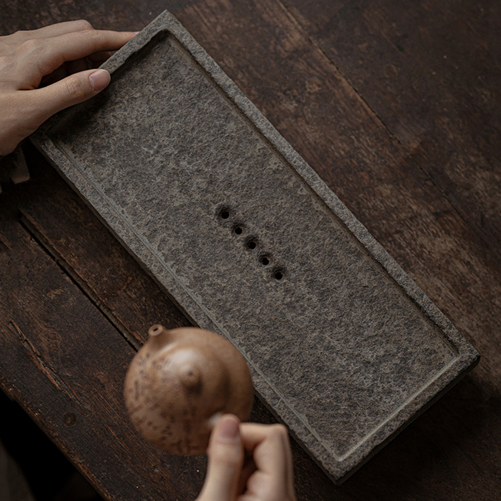 오금석 돌차판 수공예 보이차 다도 다구 1인 다기 트레이 자사호 차판 다판 차도구