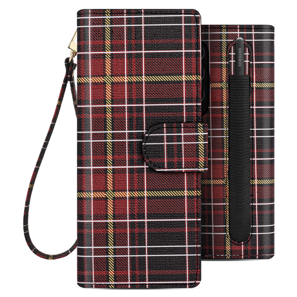 갤럭시 Z폴드5 타르탄 다이어리 레드 핸드폰 케이스 - 상품 이미지