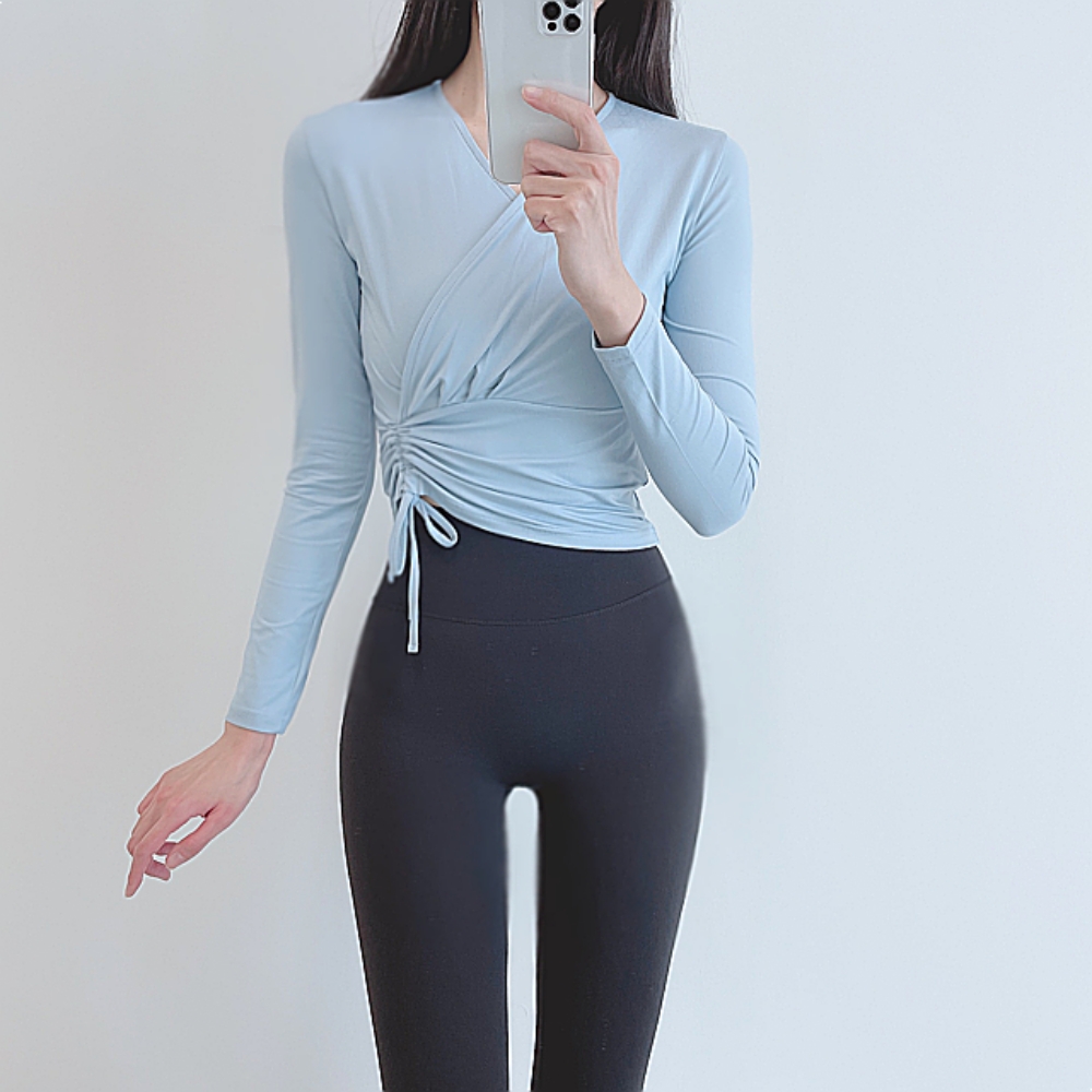 로라벨 리코 필라테스복 요가복 필라테스 상의 옷 커버업 운동복 탑 요가 긴팔 반팔 크롭 - 메인 이미지