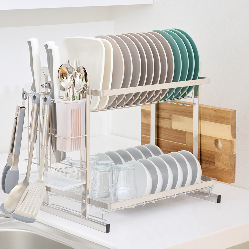 식기건조대 스텐 올인원 2단 물빠짐 무타공 주방 싱크대선반 설거지건조대 - 상품 이미지