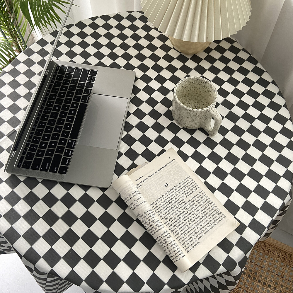 체커보드 벨벳 테이블보 감성 식탁보 책상 화장대 원형 사각 홈캠핑 테이블천