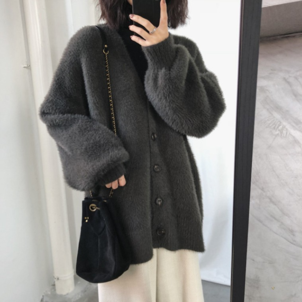 오버핏 모헤어 그레이 퍼가디건 빅사이즈 루즈핏 두꺼운 겨울 회색 털가디건... 착용 후기 | 사이즈/핏 총정리 - 대표 이미지
