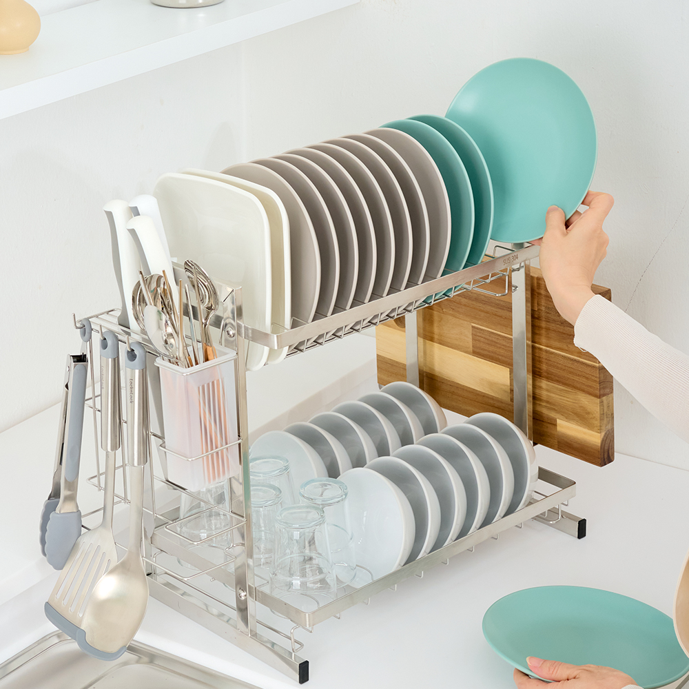 식기건조대 스텐 올인원 2단 물빠짐 무타공 주방 싱크대선반 설거지건조대 - 상세 이미지 5