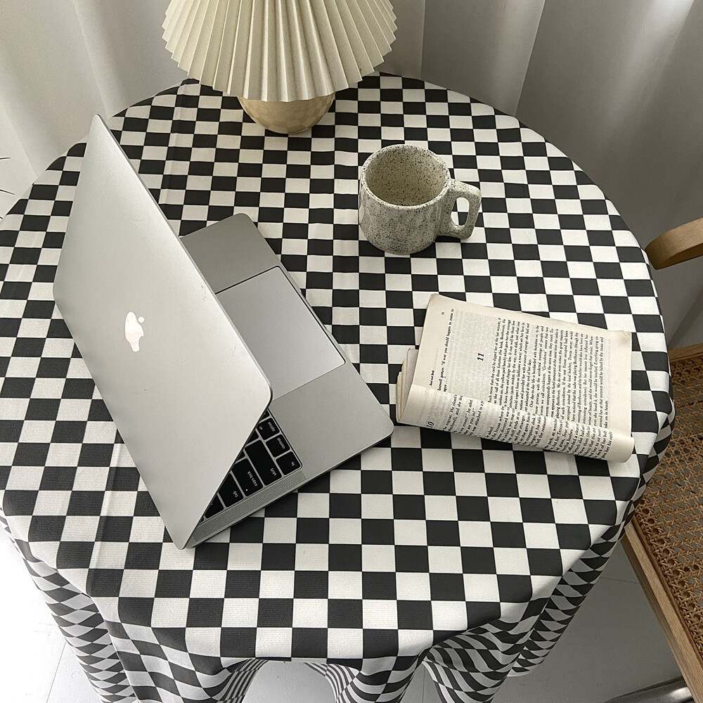 체커보드 벨벳 테이블보 감성 식탁보 책상 화장대 원형 사각 홈캠핑 테이블천