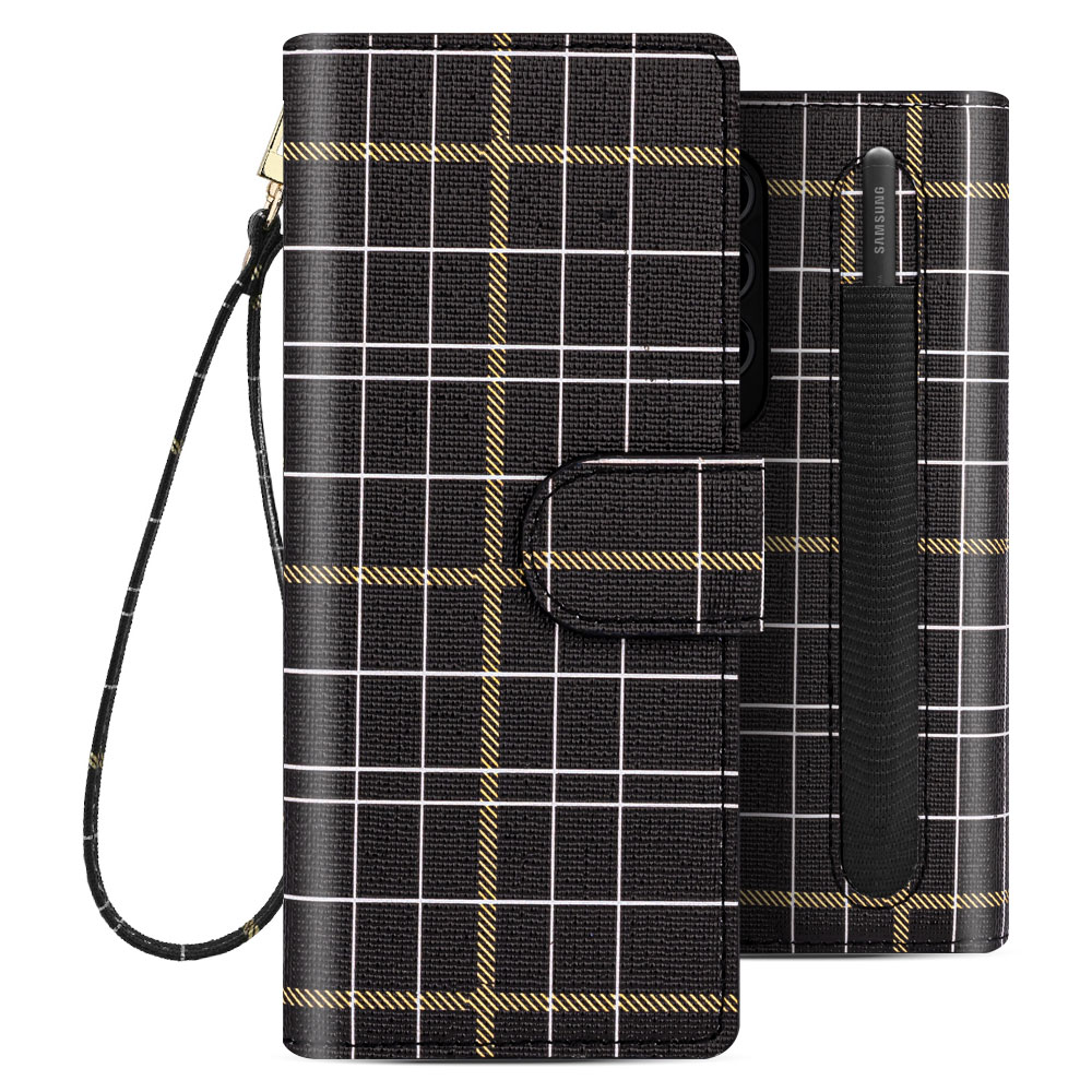 갤럭시 Z폴드4 타르탄 지갑형 스트랩 S펜 수납 다이어리 핑크 - 상세 이미지 4