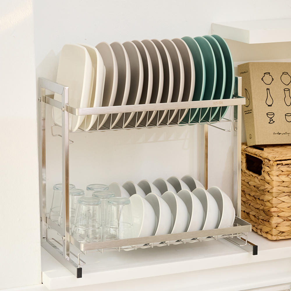 식기건조대 스텐 올인원 2단 물빠짐 무타공 주방 싱크대선반 설거지건조대 - 상세 이미지 4