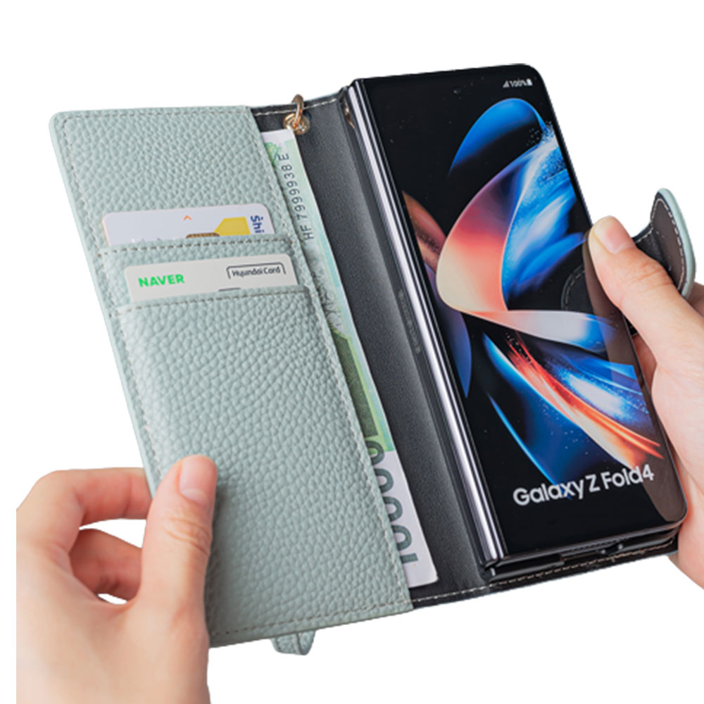 갤럭시 Z폴드4 가죽 지갑형 다이어리 S펜 수납 스트랩 케이스 - 상세 이미지 2