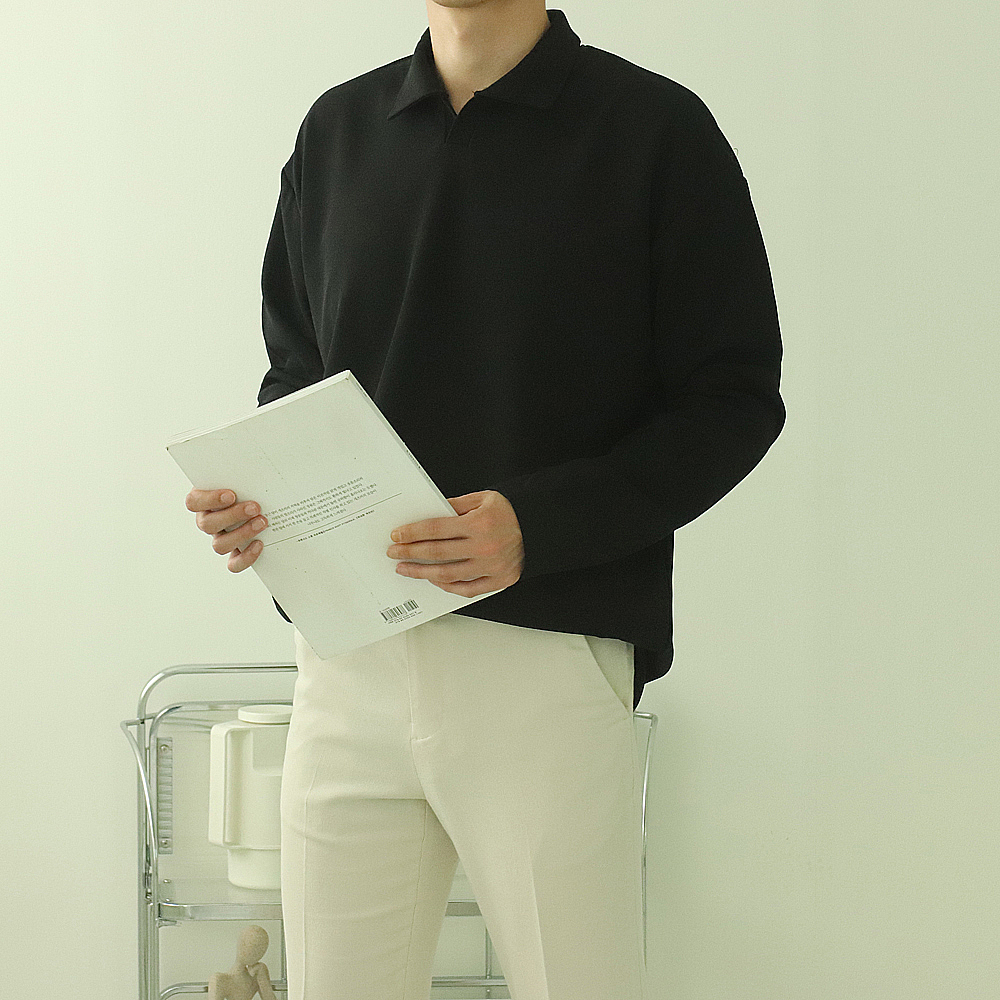 남자긴팔카라티 구김없는 오버핏 헨리넥 남성카라티 - 상품 이미지