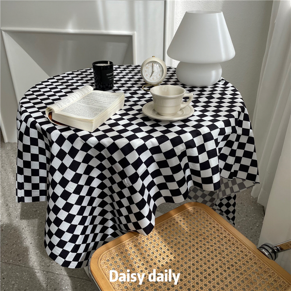 체커보드 벨벳 테이블보 감성 식탁보 책상 화장대 원형 사각 홈캠핑 테이블천