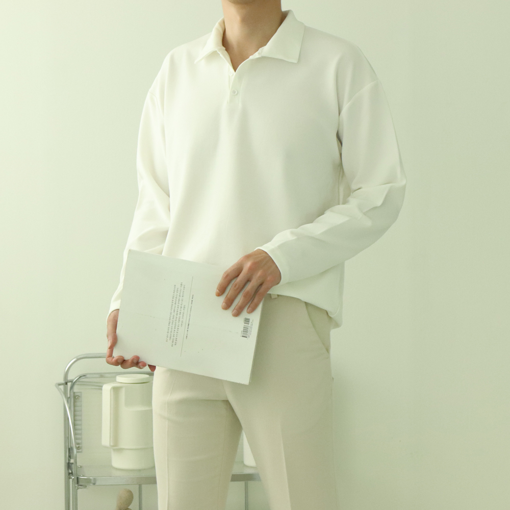 남자카라티 구김없는 오버핏 헨리넥 남자긴팔티셔츠 이미지 2