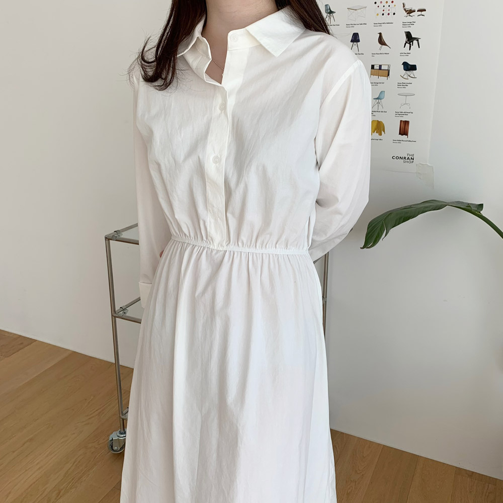 허리 스트링 카라 롱 셔츠 원피스 하객룩 가을 원피스 봄 간절기 이너 블랙 베이지 이미지 8