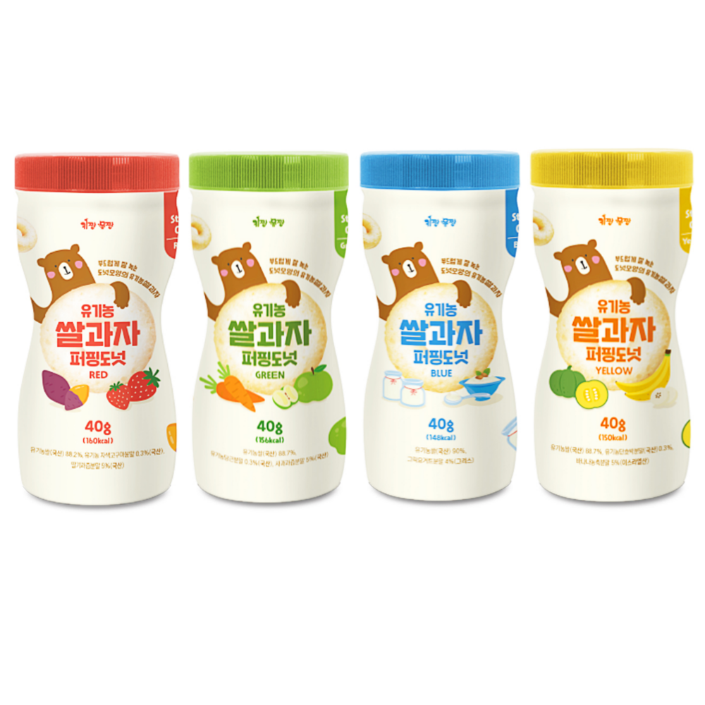 키짱몸짱 유기농 아기쌀과자 퍼핑도넛 아기과자 유아간식 40g, 4개입