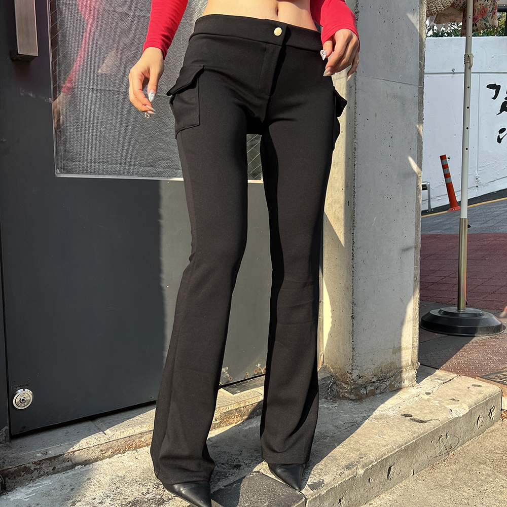 카고 포켓 로우웨스트 골반 로우라이즈 나팔 부츠컷팬츠 이미지 4