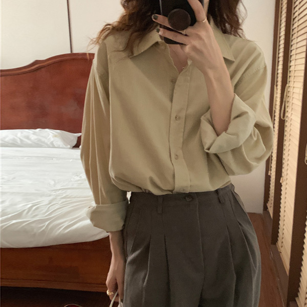 심플리 코듀로이 루즈핏 카라넥 긴팔 골덴 가을 겨울 블라우스 셔츠(3color) 이미지 3
