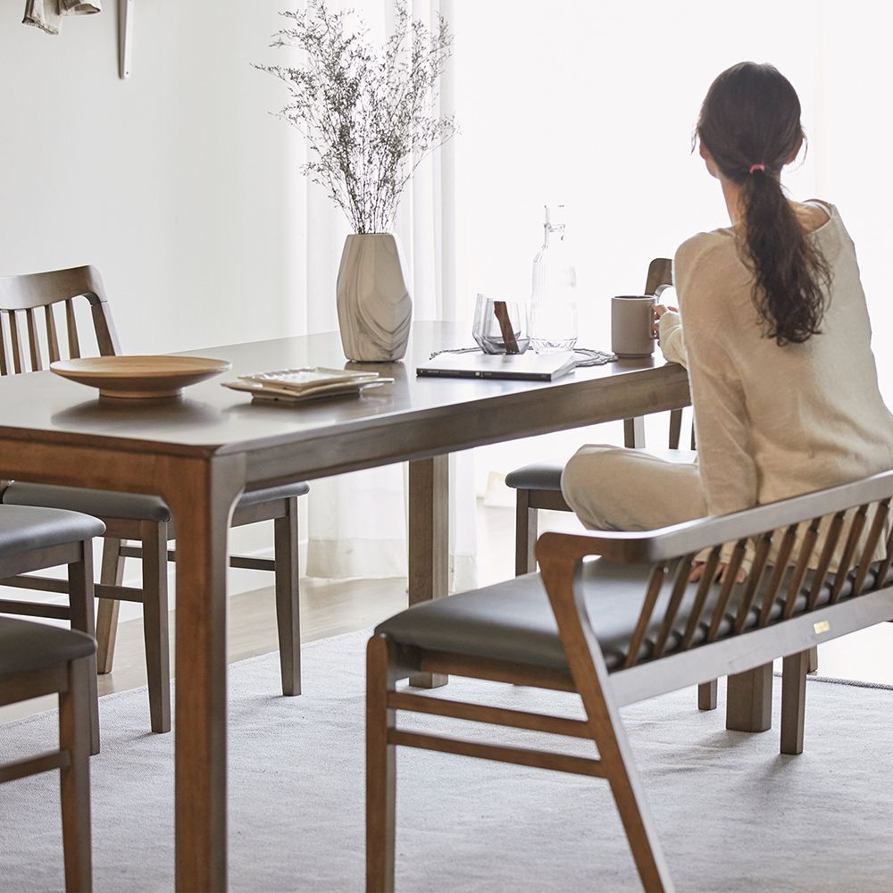 로렌 6인용 고무나무 원목 식탁세트 3인벤치1+의자3