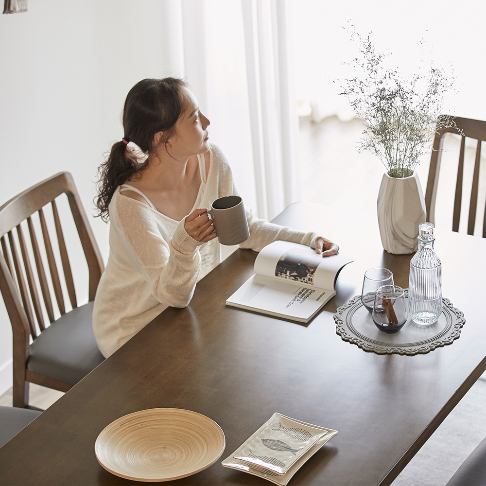 로렌 6인용 고무나무 원목 식탁세트 3인벤치1+의자3