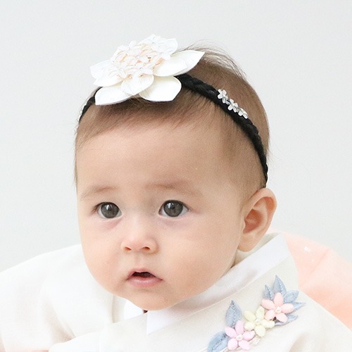 화이트 꽃 아기 한복머리띠 (베이비용) 돌잔치 명절 - 상품 이미지