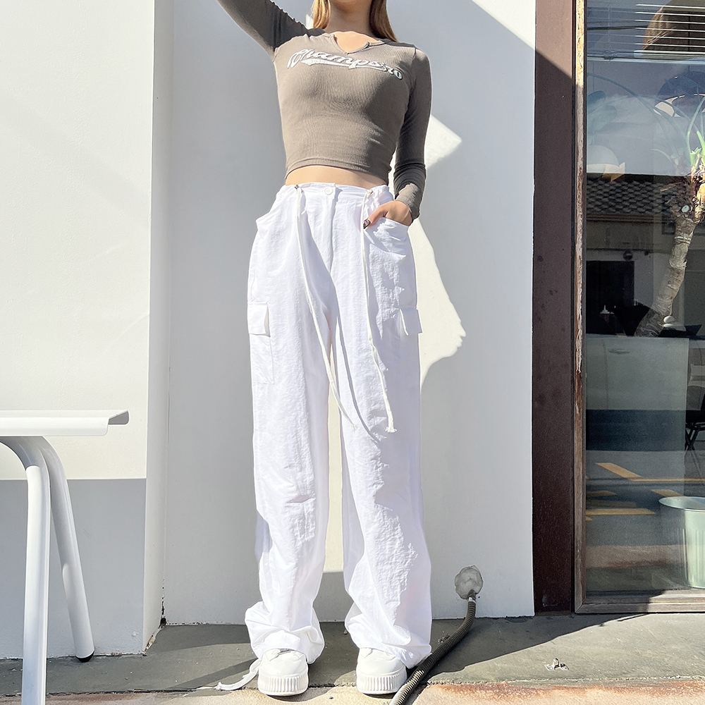 라이즈 레이온 바람막이 카고 로우웨스트 골반 와이드팬츠 3color 이미지 3
