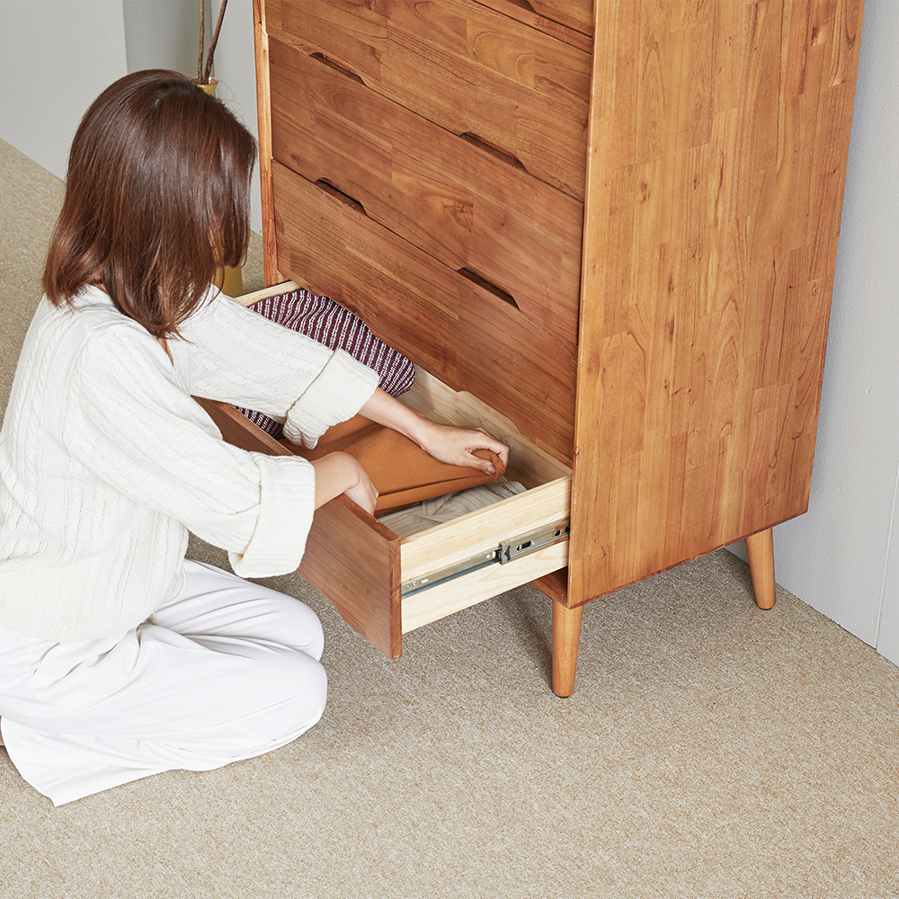 [무료배송] 참죽나무 원목 루버린 5단 서랍장 800