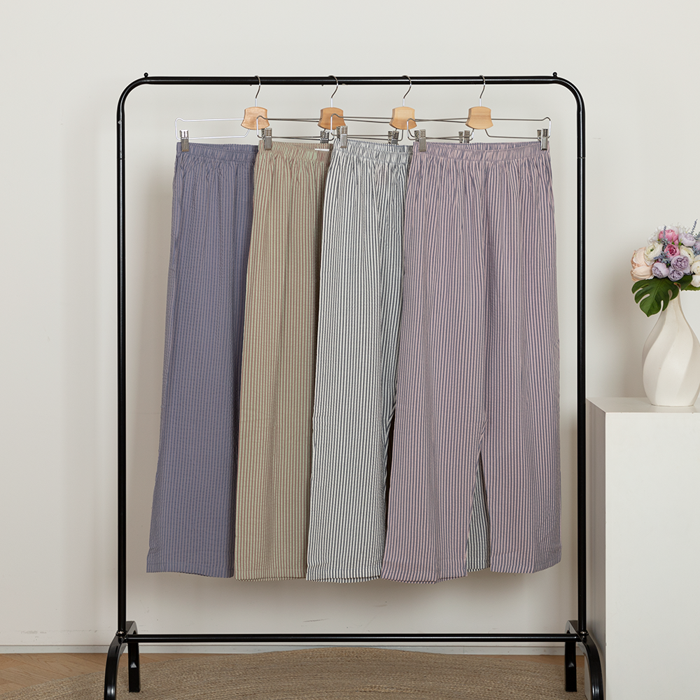 커플 지지미 잠옷 바지 줄무늬 실내복 홈웨어 시어서커 9부 파자마 제품 이미지