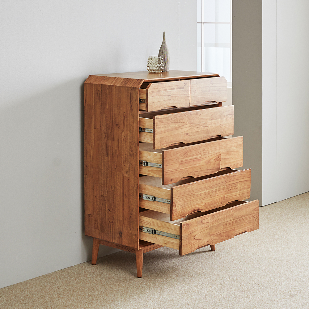 [무료배송] 참죽나무 원목 루버린 5단 서랍장 800