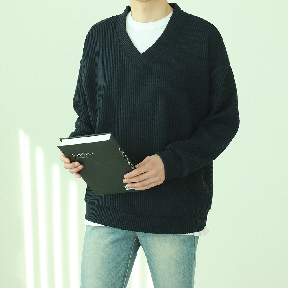 남자니트 구김없는 브이넥 골지 니트 남자맨투맨 제품 이미지