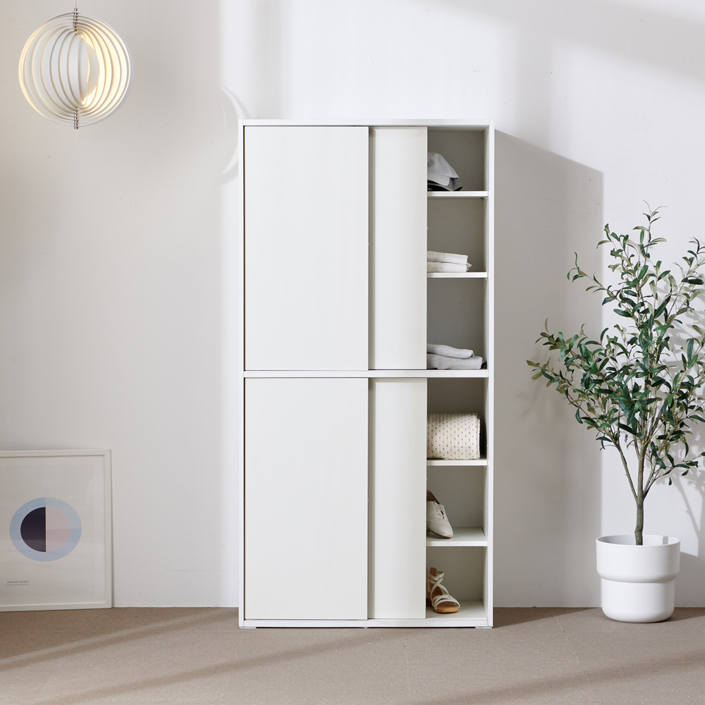 슬라이딩수납장 슬림 높은 틈새 슬라이드 수납장 800x400x1600mm, 6단, 화이트