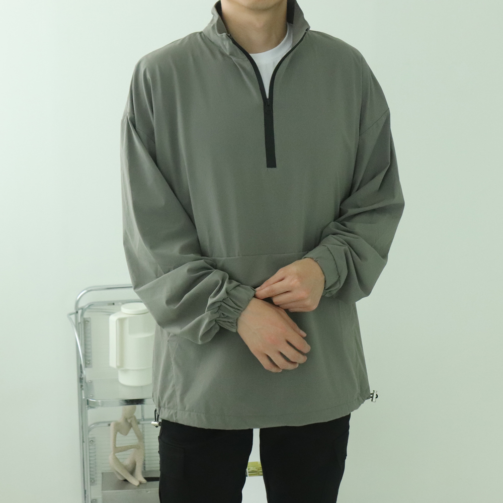 아노락바람막이 남자바람막이 오버핏 반집업 맨투맨 - 상품 이미지