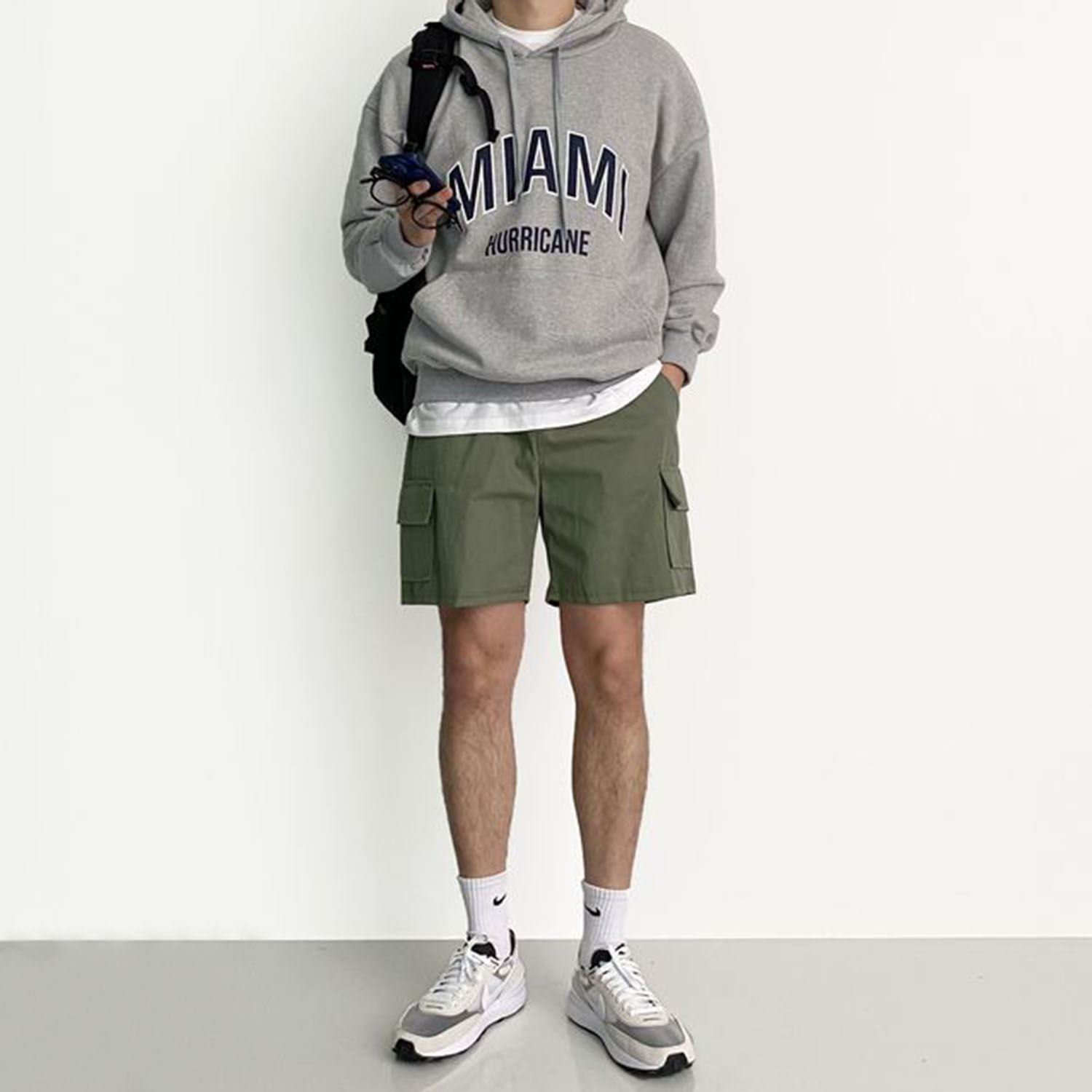[SET]꾸안꾸룩 정석 코디세트(상의+하의) 오버핏 프린팅 후드티 밴딩 카고 반바지 코튼팬츠 제품 이미지