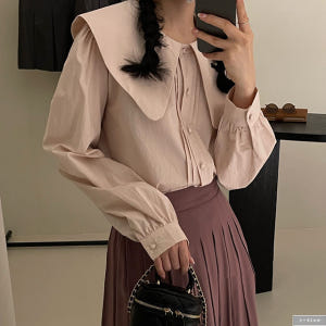 포겟 핀턱주름 빅카라 코튼 블라우스 4col 가을 봄 루즈핏 벌룬 퍼프 ... 착용 후기 | 사이즈/핏 총정리 - 상품 이미지 2