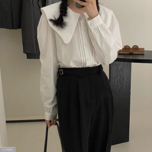 포겟 핀턱주름 빅카라 코튼 블라우스 4col 가을 봄 루즈핏 벌룬 퍼프 ... 착용 후기 | 사이즈/핏 총정리 - 상품 이미지 3