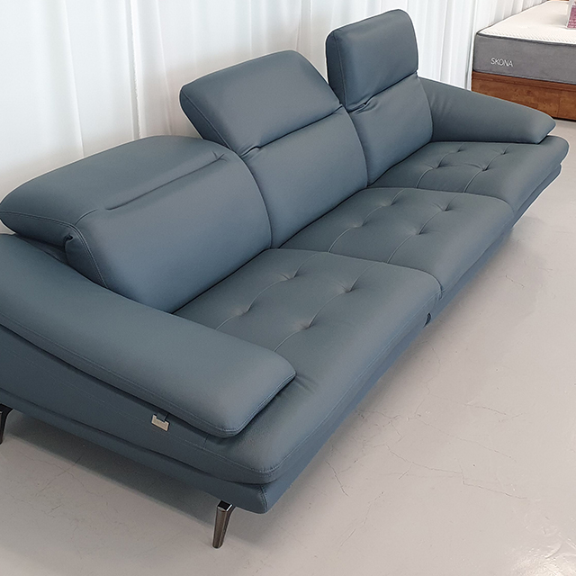 스코나 태프트 천연 황소 면피 통가죽 헤드틸팅 4인 소파 스툴미포함, 화이트그레이, 4인용