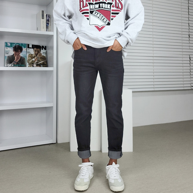 남자 브러시 봄 가을 슬림 일자 스판 청바지 빅사이즈 - 상세 이미지 4