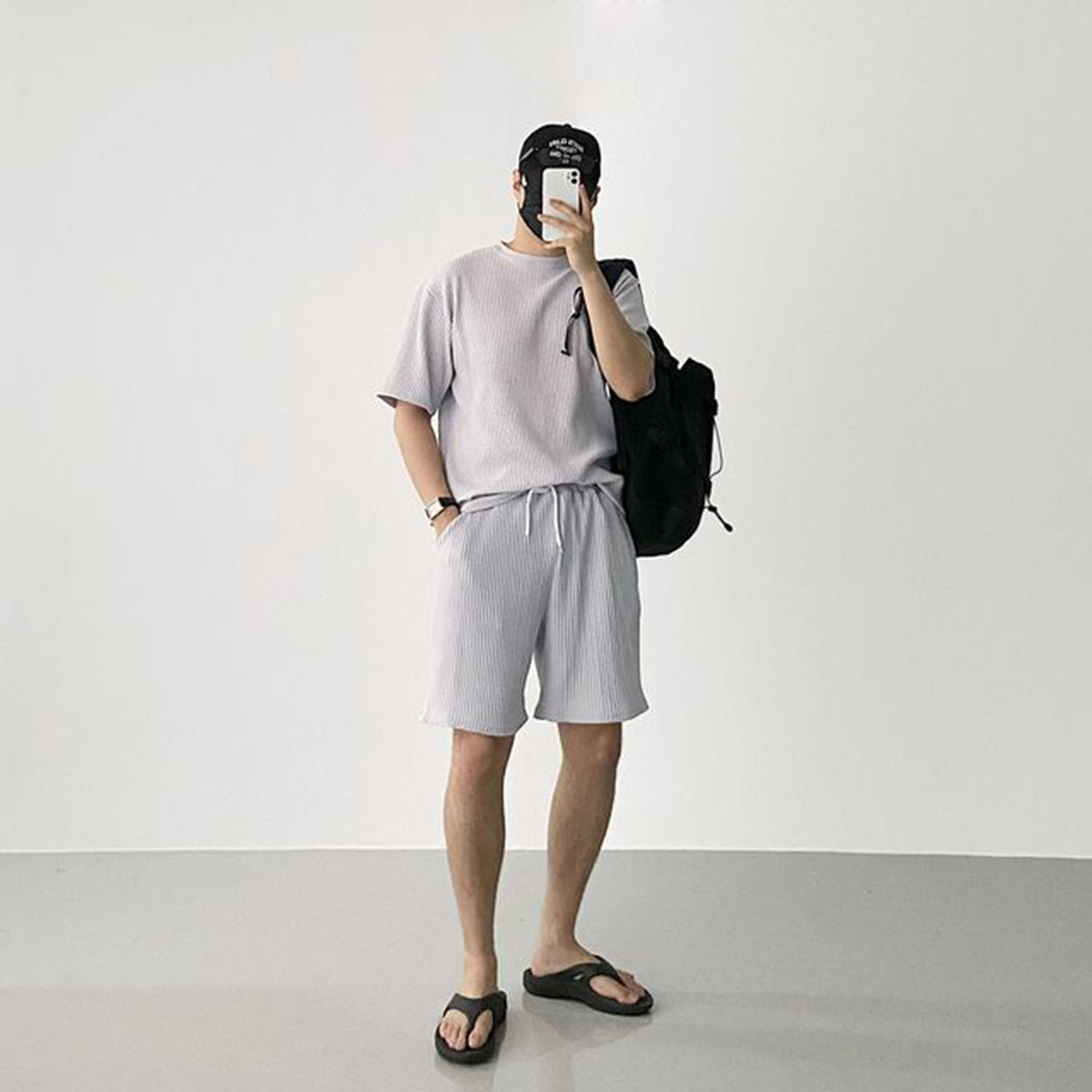 [SET]여름 휴가 필수룩(상의+하의)플리츠 밴딩 와이드 팬츠 반바지 코디세트 - 상품 이미지