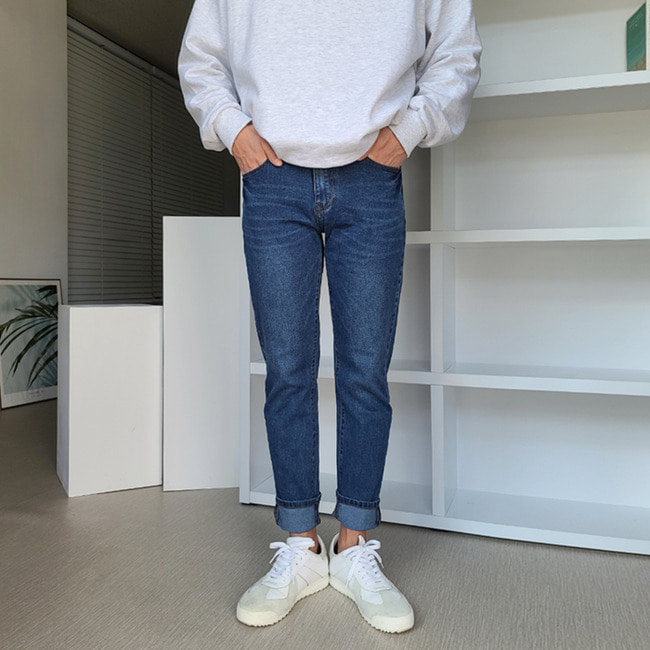 남자 브러시 봄 가을 슬림 일자 스판 청바지 빅사이즈 - 상세 이미지 2