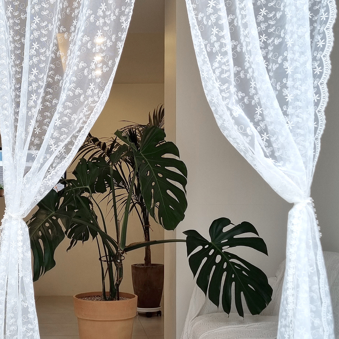 붙이는 작은창 커튼 레이스 짧은 창문 커텐 찍찍이 원룸 커튼