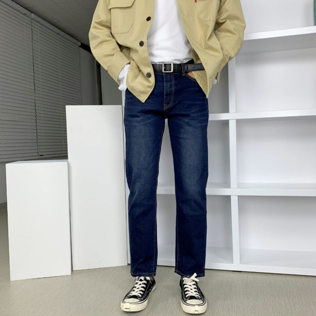 남자 브러시 봄 가을 슬림 일자 스판 청바지 빅사이즈 - 상세 이미지 3