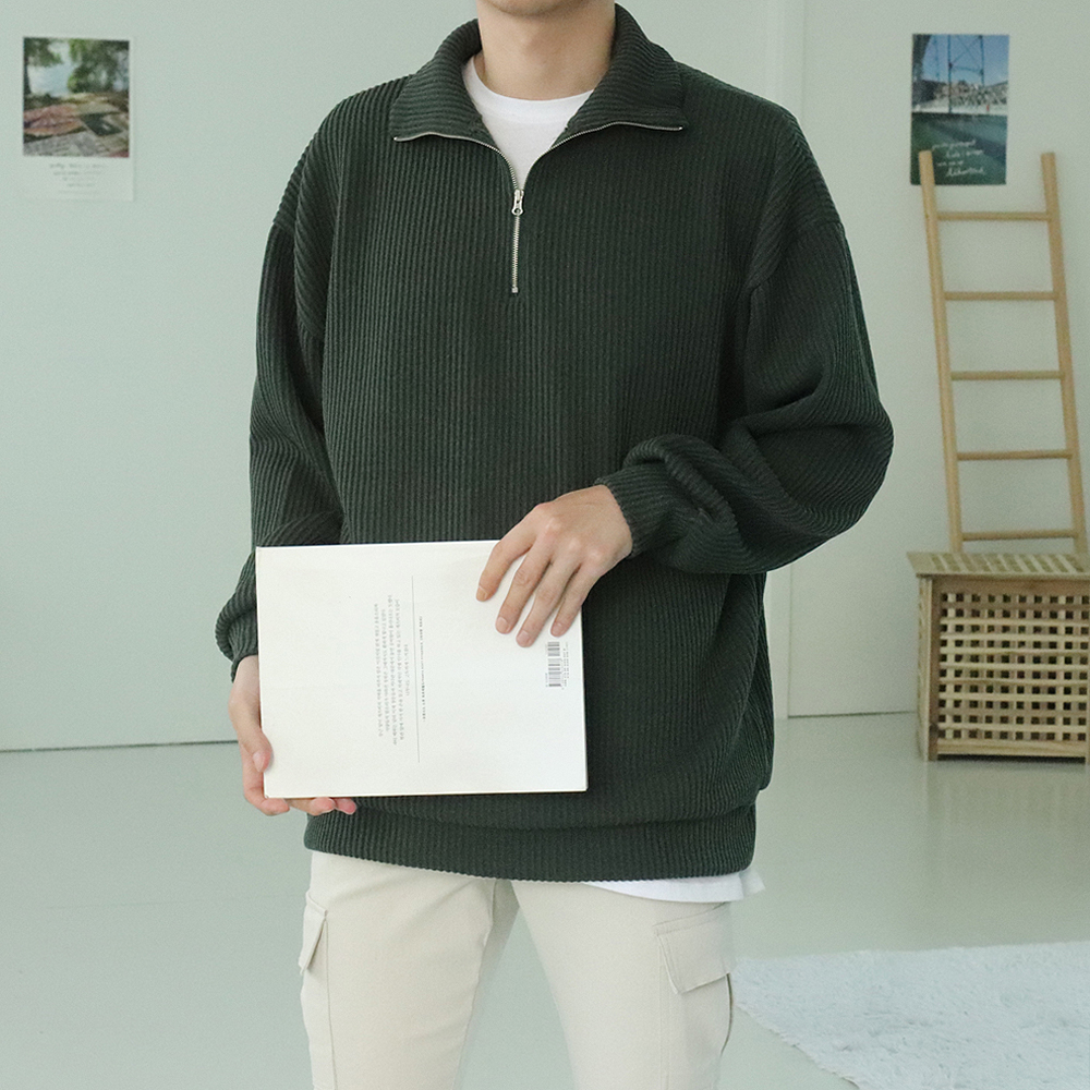 남자니트 구김없는 골지 반집업니트 남자맨투맨 제품 이미지