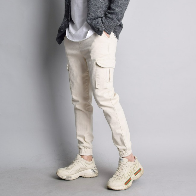 남자 스프링 봄 가을 워싱 스판 카고 조거 팬츠 - 상세 이미지 5