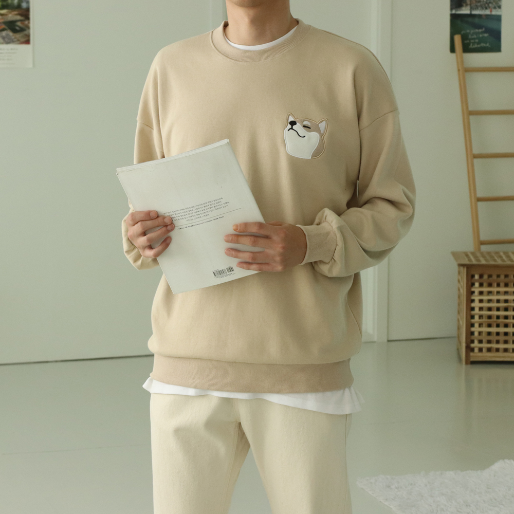 남자맨투맨 면 기모 커플 시바견 맨투맨 - 상세 이미지 2