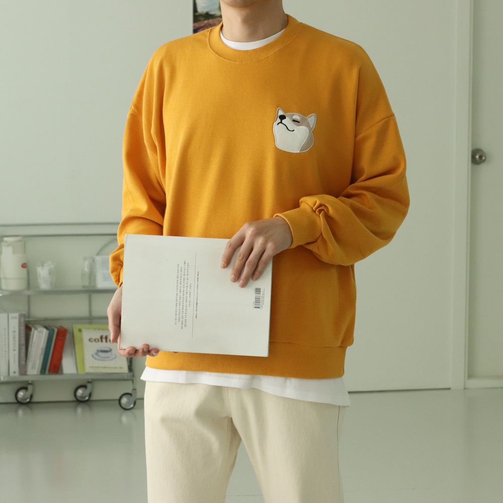 남자맨투맨 면 기모 커플 시바견 맨투맨