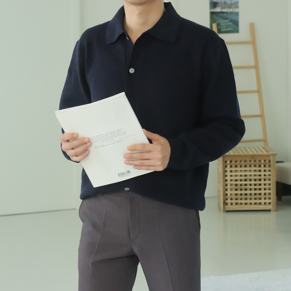 남자 오버핏 캐시미어 하찌 카라 니트 가디건 이미지 2