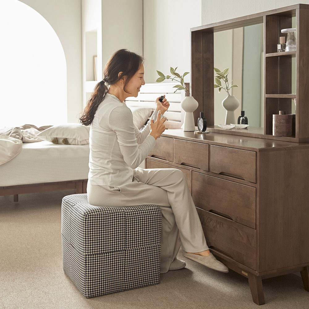 [무료배송] 로렌 고무나무 원목 3단 수납 화장대 세트