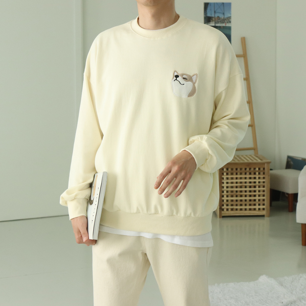 남자맨투맨 면 기모 커플 시바견 맨투맨 - 상세 이미지 3