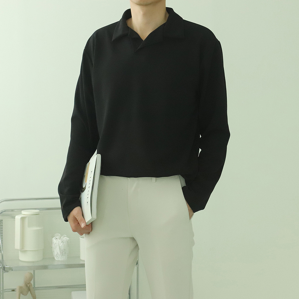 남자카라티 구김없는 루즈핏 헨리넥 남자긴팔티 이미지 3