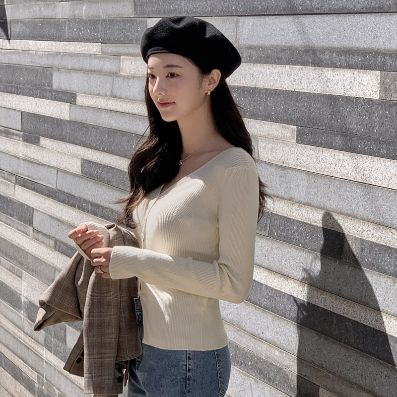 오르 하트넥 골지 버튼 가디건 cd2018 - 상세 이미지 5