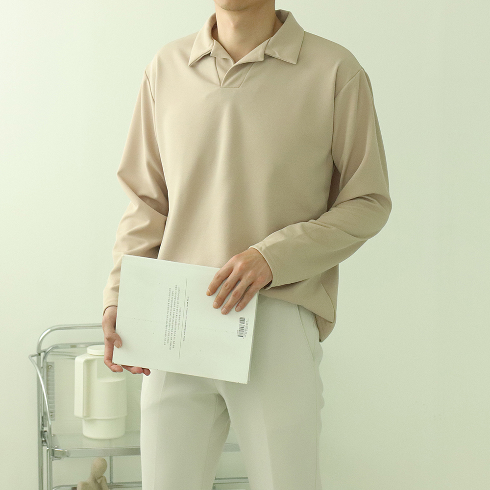 남자카라티 구김없는 루즈핏 헨리넥 남자긴팔티 이미지 2