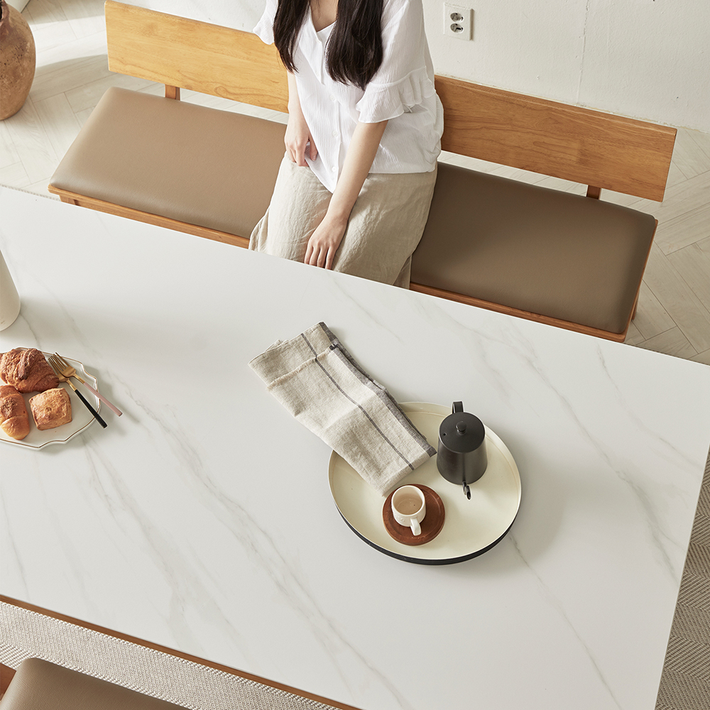 고무나무 원목 마티니 4인용 포세린 단면 세라믹 식탁세트 2인벤치1+의자2