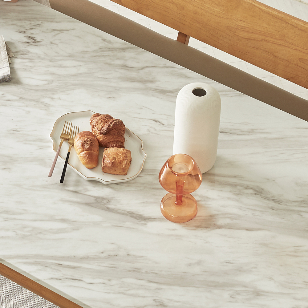 [무료배송] 고무나무 원목 마티니 대리석 6인용 식탁세트 3인벤치1+의자3